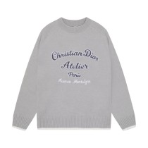 Dior Classic Letter Embroidered Logo Round Neck Wool Sweater