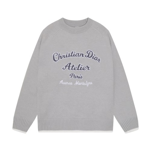 Dior Classic Letter Embroidered Logo Round Neck Wool Sweater