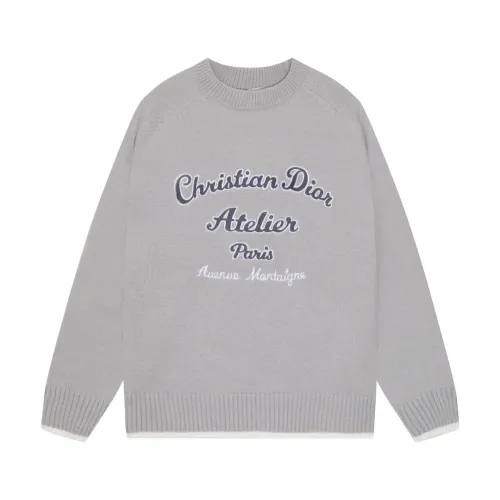 Dior Classic Letter Embroidered Logo Round Neck Wool Sweater