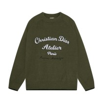 Dior Classic Letter Embroidered Logo Round Neck Wool Sweater