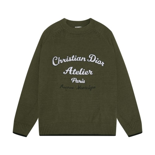 Dior Classic Letter Embroidered Logo Round Neck Wool Sweater