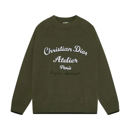 Dior Classic Letter Embroidered Logo Round Neck Wool Sweater