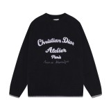 Dior Classic Letter Embroidered Logo Round Neck Wool Sweater