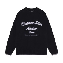 Dior Classic Letter Embroidered Logo Round Neck Wool Sweater