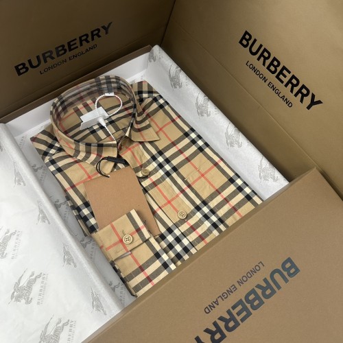 Burberry Unisex Classic Letter Offset Diagonal Grid Casual Cotton Shirt
