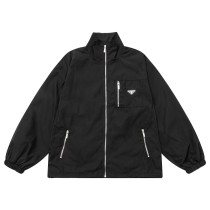 Prada Classic Triangle Logo Multi Zipper Stand Up Collar Flying Jacket