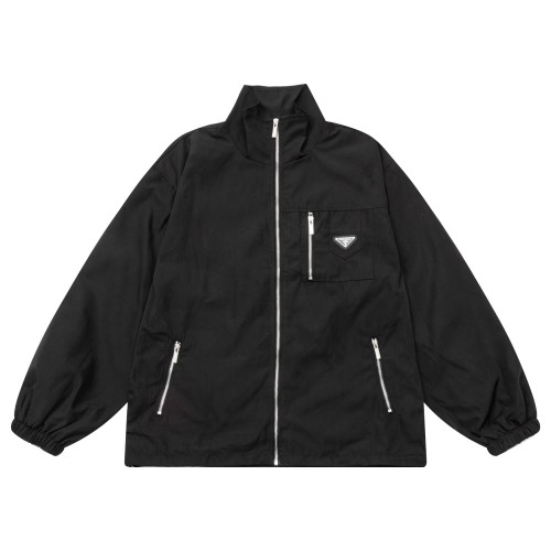 Prada Classic Triangle Logo Multi Zipper Stand Up Collar Flying Jacket