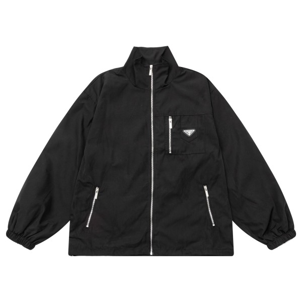Prada Classic Triangle Logo Multi Zipper Stand Up Collar Flying Jacket