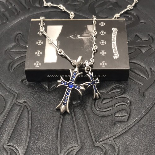 Chrome Hearts Classic Blue Diamond Vintage Double Cross Necklace