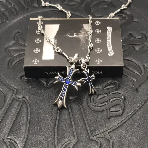 Chrome Hearts Classic Blue Diamond Vintage Double Cross Necklace