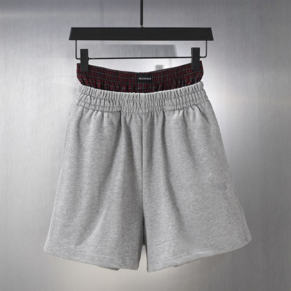 Balenciaga Couple Checkered Button Splicing Fake Two Embroidered Casual Shorts