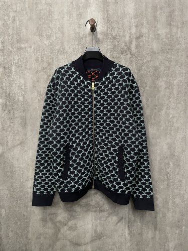 Louis Vuitton New Full Print Logo Jacquard Double sided Wool Knitted Zipper Jacket