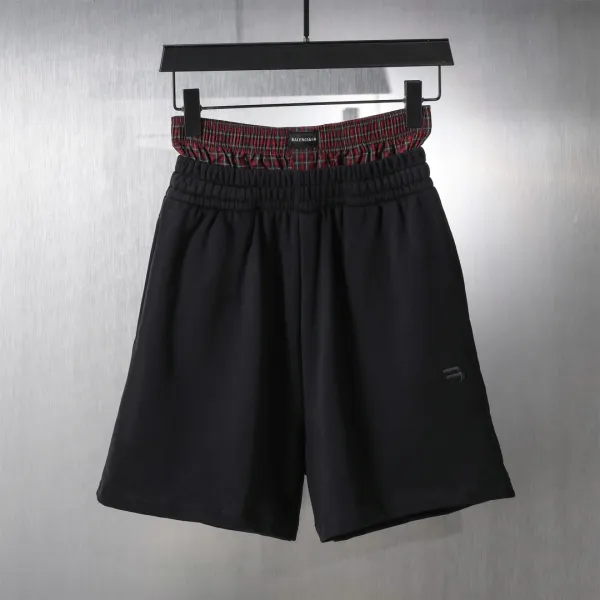 Balenciaga Couple Checkered Button Splicing Fake Two Embroidered Casual Shorts