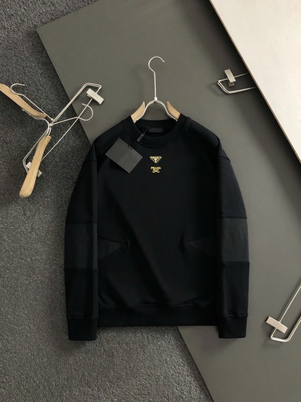 Prada Fashion Splicing Letter Logo Embroidered Round Neck Sweatshirt