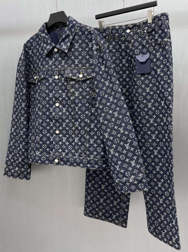 Louis Vuitton Classic Logo Jacquard Skateboarding Denim Jacket Set