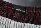 Balenciaga Couple Checkered Button Splicing Fake Two Embroidered Casual Shorts