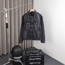 Balenciaga High Street Couple Rivet Piercing Ring Buckle Fire Head Denim Jacket