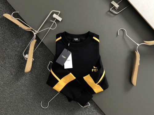 Fendi Fashion Splicing Little Monster Letter Embroidered Round Neck Hoodie
