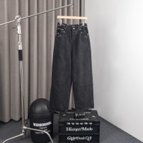 Balenciaga High Street Couple Rivet Piercing Ring Buckle Fire Head Jeans