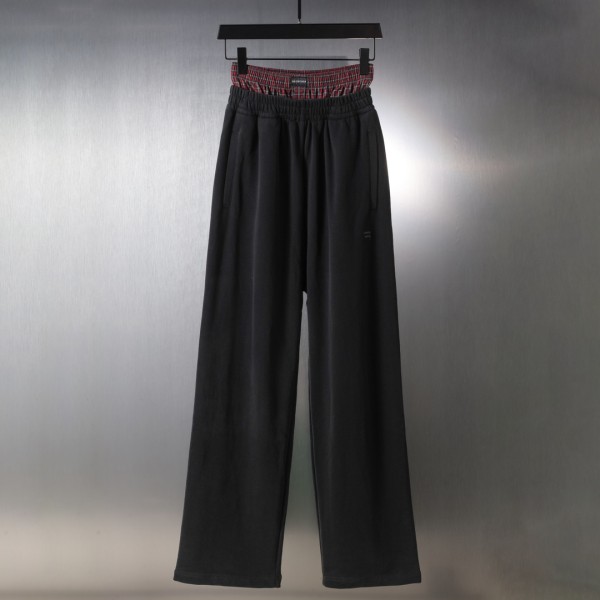 Balenciaga Couple Checkered Button Splicing Fake Two Embroidered Casual Pants