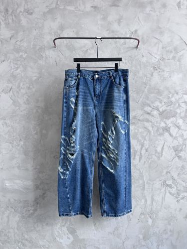 Alexander Wang New High Street Straw Logo Jeans Unisex Washed Pants