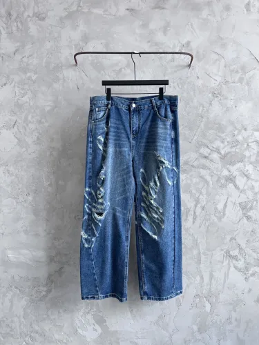 Alexander Wang New High Street Straw Logo Jeans Unisex Washed Pants