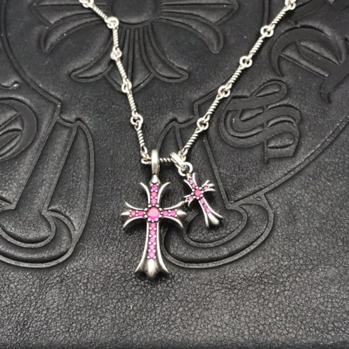 Chrome Hearts Classic Pink Diamond Vintage Double Cross Necklace