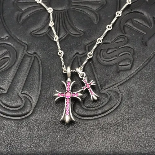 Chrome Hearts Classic Pink Diamond Vintage Double Cross Necklace