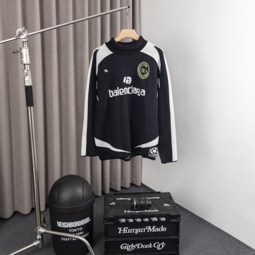 Balenciaga New Couple Logo Jacquard Splicing High Collar Sweater