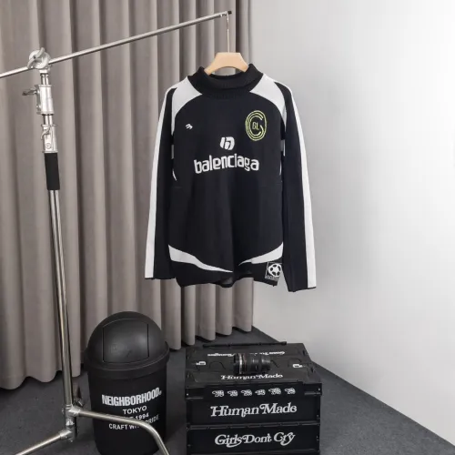 Balenciaga New Couple Logo Jacquard Splicing High Collar Sweater