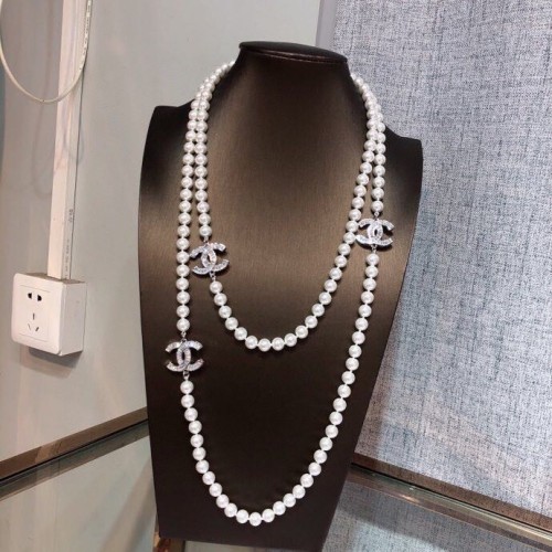 Chanel Classic New Double C Logo Pearl Long Chain Sweater Chain