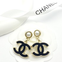 Chanel New Classic Black Gold Enamel Double C Pearl Earrings