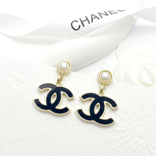 Chanel New Classic Black Gold Enamel Double C Pearl Earrings