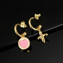 Louis Vuitton New Golden Peach Heart Clover Asymmetric Earrings