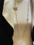 Chanel New Full Diamond Double C Hollow Bow Pearl Double Layer Sweater Chain