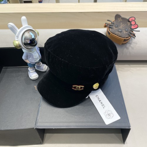 Chanel Retro Women's Velvet Beret Flat Top Navy Hat