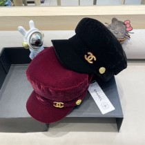 Chanel Retro Women's Velvet Beret Flat Top Navy Hat