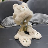 Chanel Ear Protection Warm Plush Hooded Scarf Glove 3-Piece Set