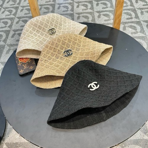 Chanel Summer Breathable Sunscreen Knitted Fisherman's Hat Women's Grid Sunshade Hat