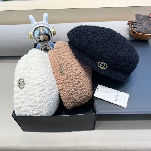 Gucci Autumn Lamb Fleece Beret Women's British Style Retro Bud Hat