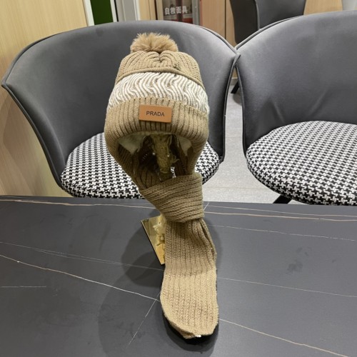 Prada New One Piece Scarf Plush Fisherman's Hat Women's Autumn/Winter Hat Winter Knitted Hat