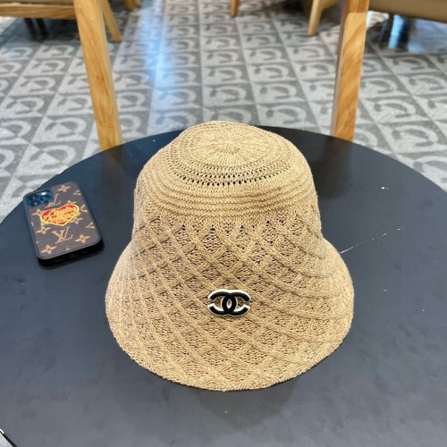 Chanel Summer Breathable Sunscreen Knitted Fisherman's Hat Women's Grid Sunshade Hat