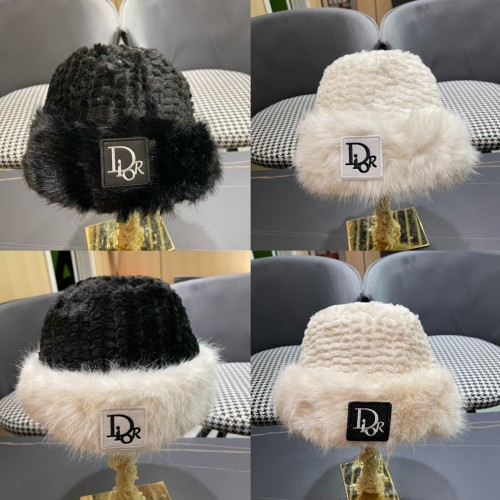 Dior Plush Edge Fisherman's Hat Versatile Knitted Wool Basin Hat