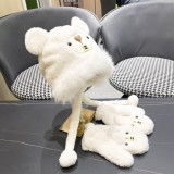 Chanel Ear Protection Warm Plush Hooded Scarf Glove 3-Piece Set