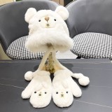 Chanel Ear Protection Warm Plush Hooded Scarf Glove 3-Piece Set