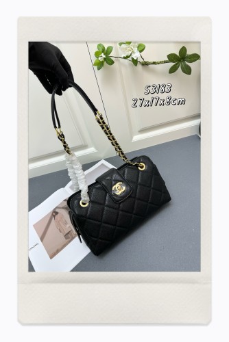 Chanel New Bowling Bag Particle Embossed Cow Leather Bag Size: 27 × 17 × 8 CM