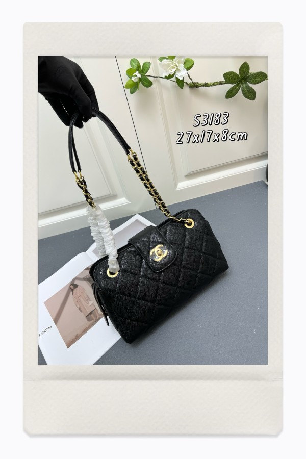 Chanel New Bowling Bag Particle Embossed Cow Leather Bag Size: 27 × 17 × 8 CM