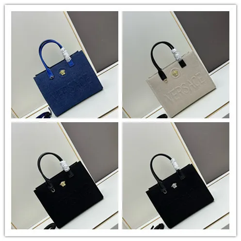 Versace New Fashion Letter Embossed Cowboy Tote Bag Size: 29.5x14.5x24 CM