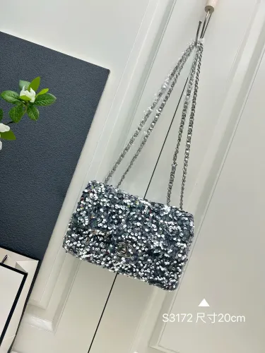 Chanel Classic Logo Glitter Shoulder Bag Size: 20 CM