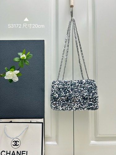 Chanel Classic Logo Glitter Shoulder Bag Size: 20 CM